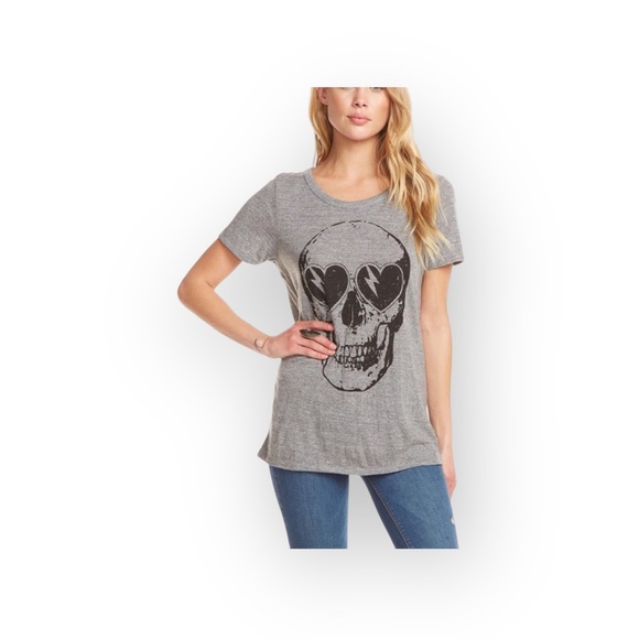 new Chaser ☻︎ Heart Eye Skull Draped Open Cross Back Tee T Shirt ☻ ︎Heather ☻︎ L - Picture 2 of 16